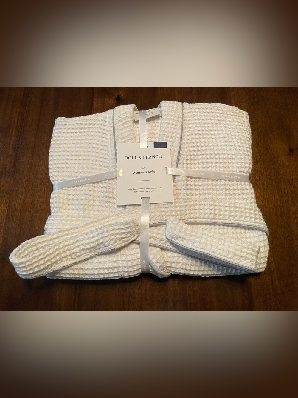 Boll & Branch NWT White Waffle Organic Cotton Women's Robe Tie Closure Sz Small